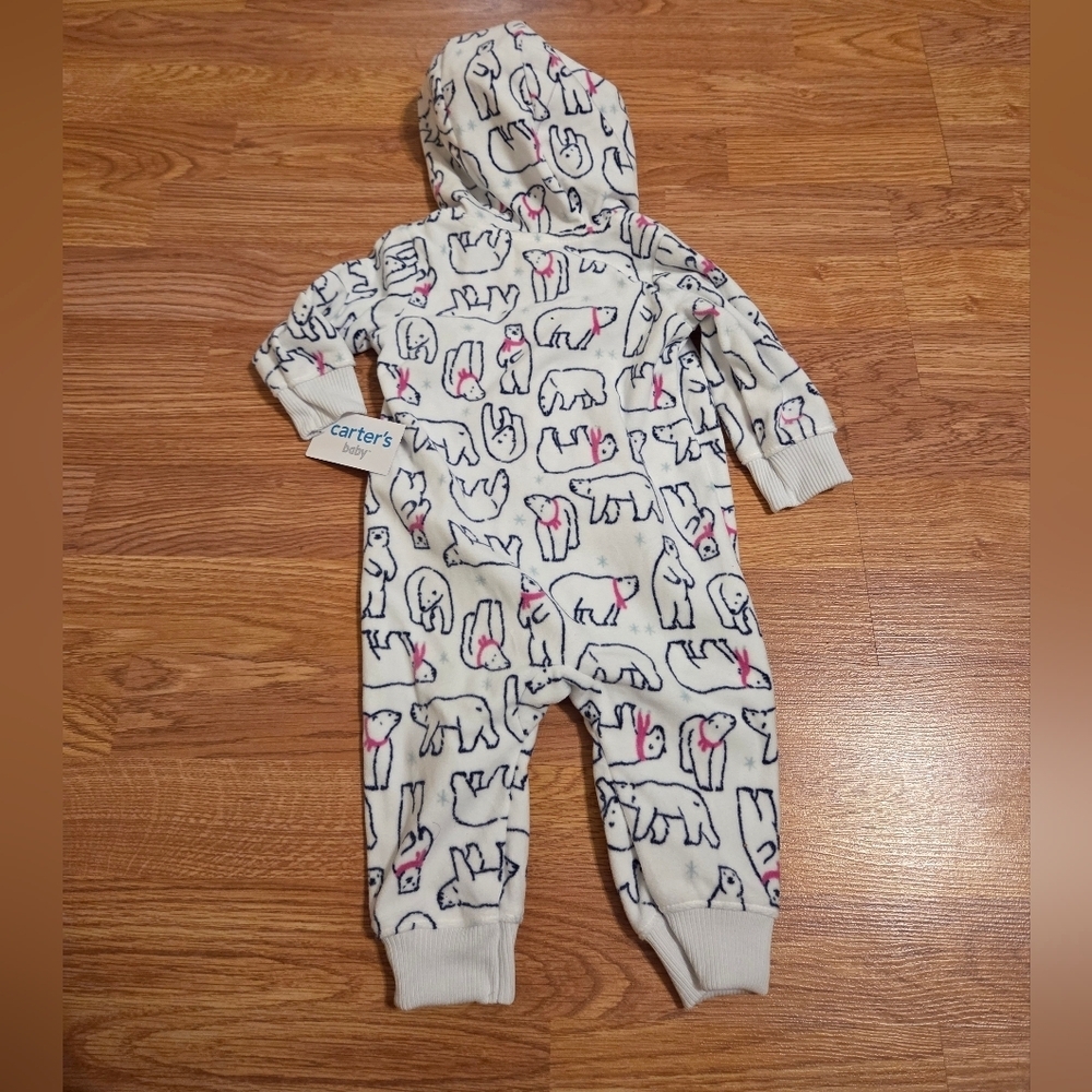 Carter's Baby Girl NWT Polar Bear Pajama Set 3M-18M White and Pink
